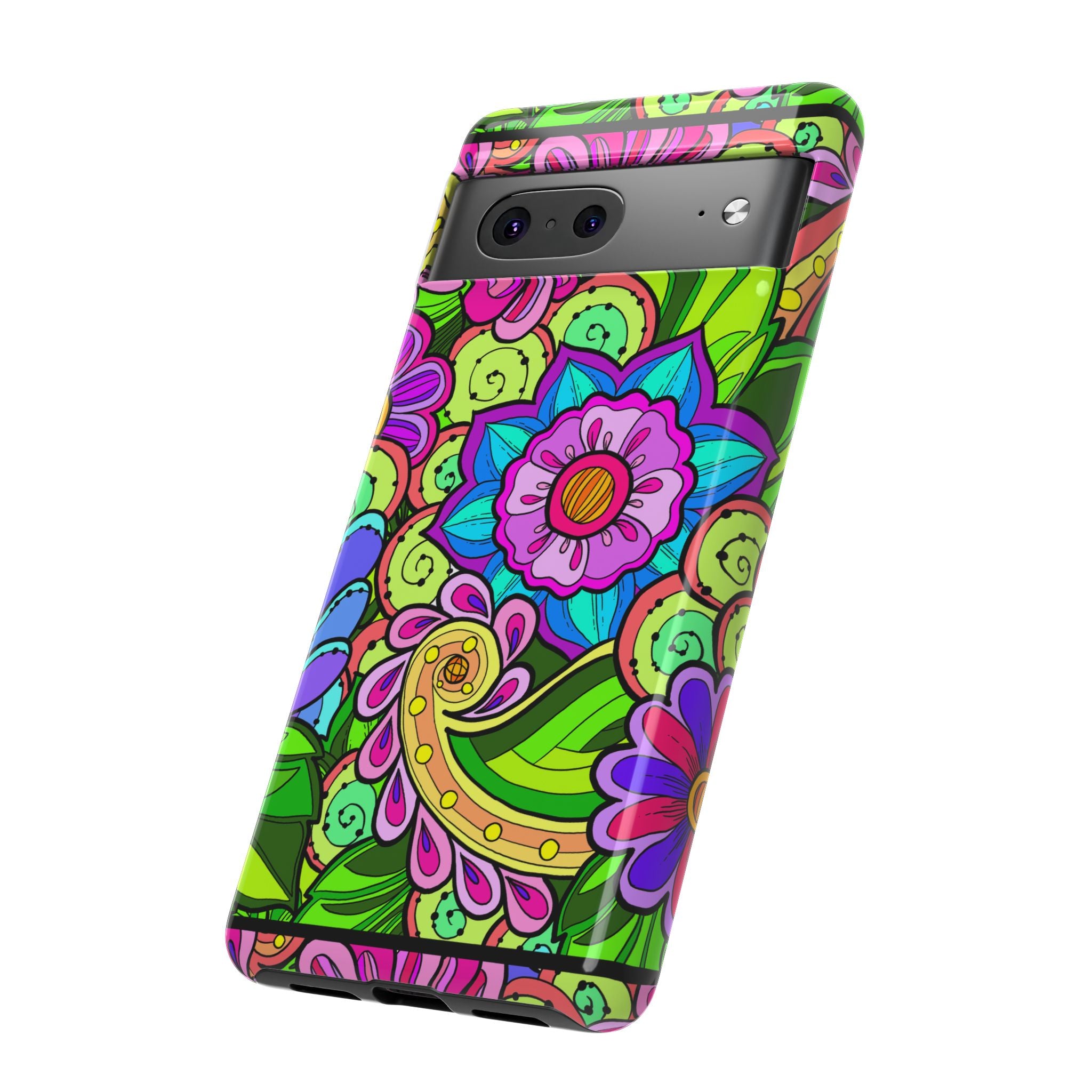 Floral Fantasy iPhone and Google Pixel Case in Bright Green Palette