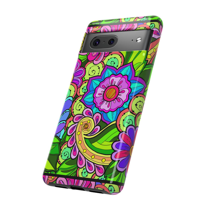 Floral Fantasy iPhone and Google Pixel Case in Bright Green Palette
