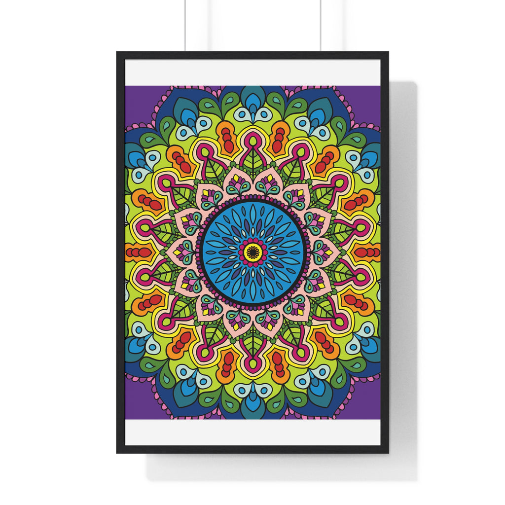 Hand-drawn mandala art framed poster for mindfulness and yoga practice