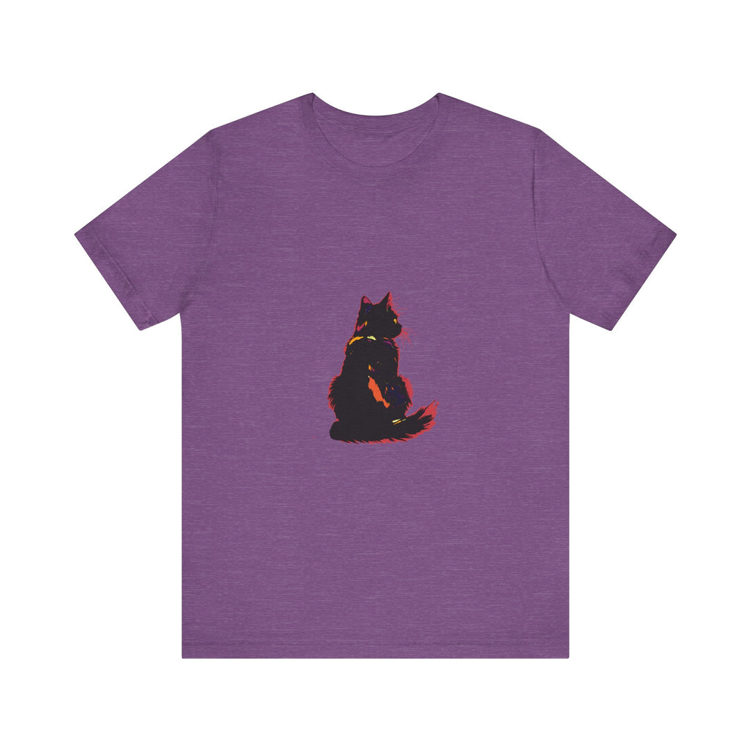 Black Cat Mystery T-Shirt - Shadowy Elegance: A black t-shirt with a mysterious and elegant black cat design