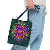 Beautiful Mandala Mystical Nature Tote Bag featuring vibrant colors and intricate design, perfect for carrying all your essentials in style