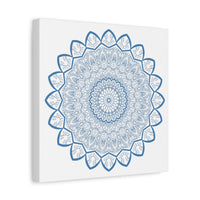 Beautiful Handmade Mandala Art in Steel Blue, Matte Canvas, Stretched, 125 - Perfect for Decorating Your Walls with Intricate Mandala Design
