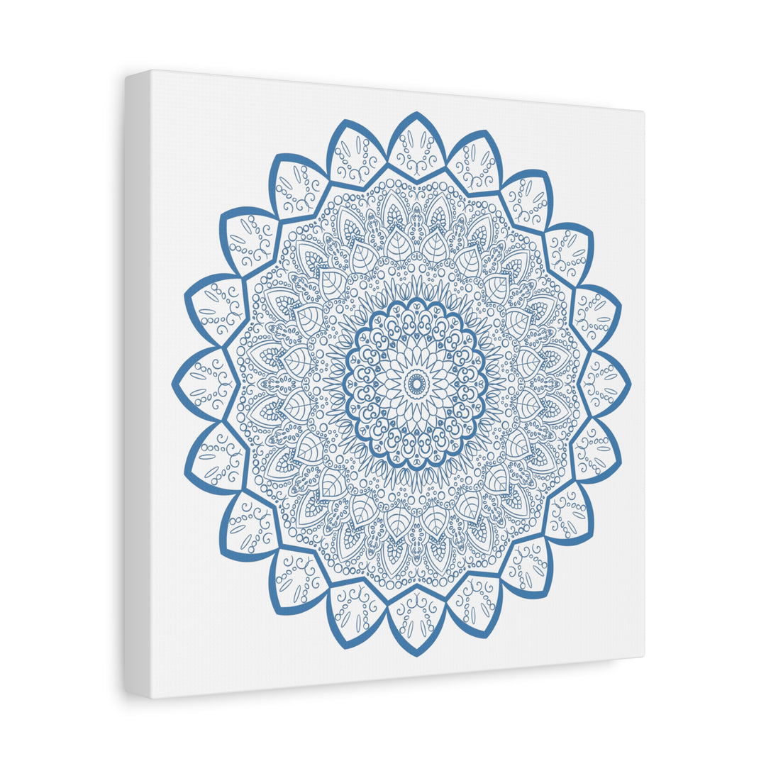 Beautiful Handmade Mandala Art in Steel Blue, Matte Canvas, Stretched, 125 - Perfect for Decorating Your Walls with Intricate Mandala Design