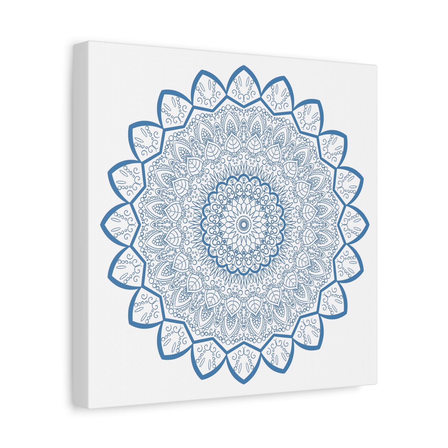 Beautiful Handmade Mandala Art in Steel Blue, Matte Canvas, Stretched, 125 - Perfect for Decorating Your Walls with Intricate Mandala Design