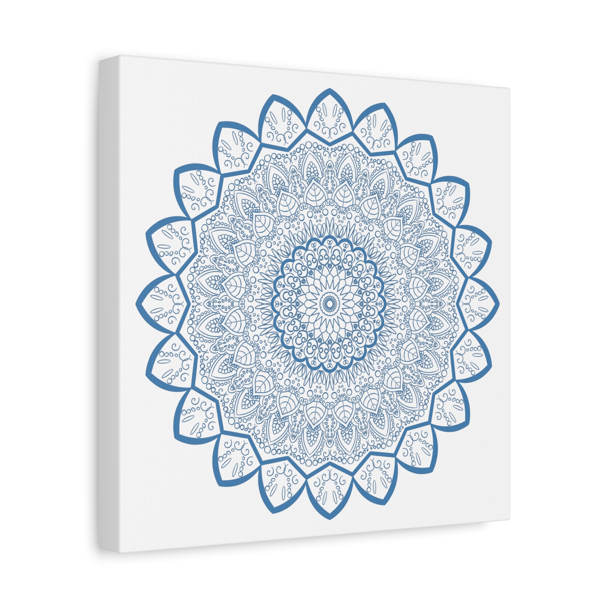 Beautiful Handmade Mandala Art in Steel Blue, Matte Canvas, Stretched, 125 - Perfect for Decorating Your Walls with Intricate Mandala Design