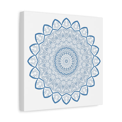 Beautiful Handmade Mandala Art in Steel Blue, Matte Canvas, Stretched, 125 - Perfect for Decorating Your Walls with Intricate Mandala Design