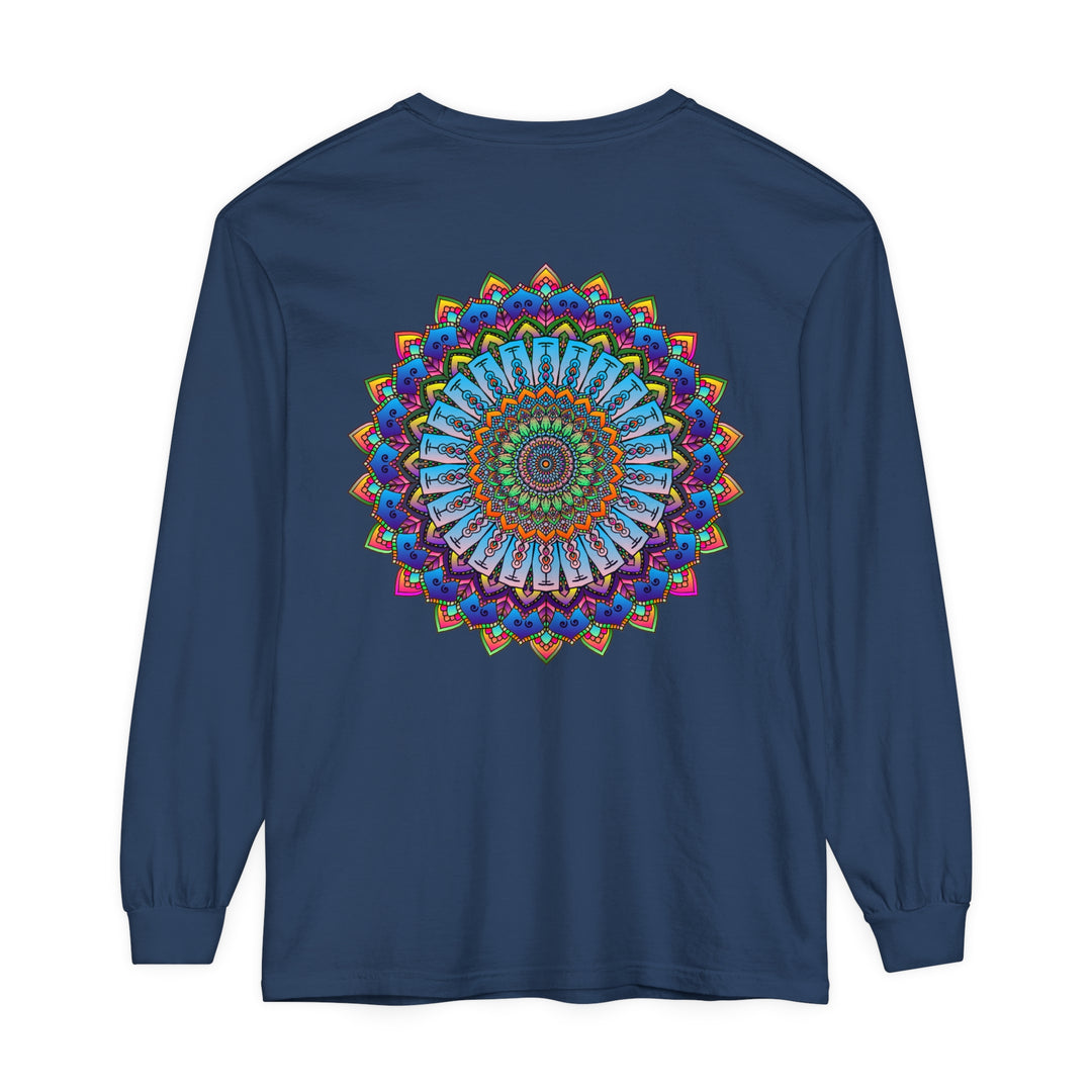 Unisex long sleeve t-shirt in striking and vibrant mandala print