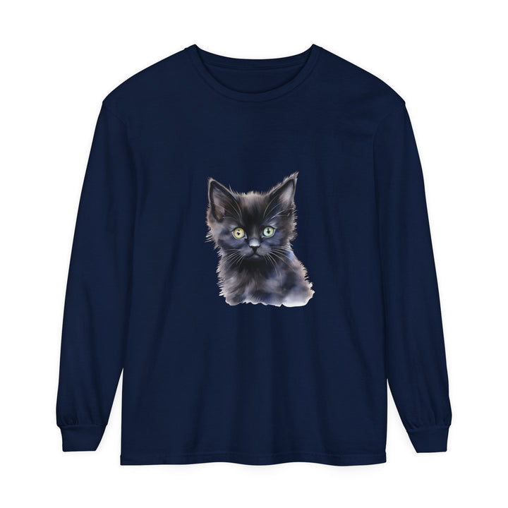 Soft and comfortable unisex long sleeve t-shirt featuring a mystical kitten design