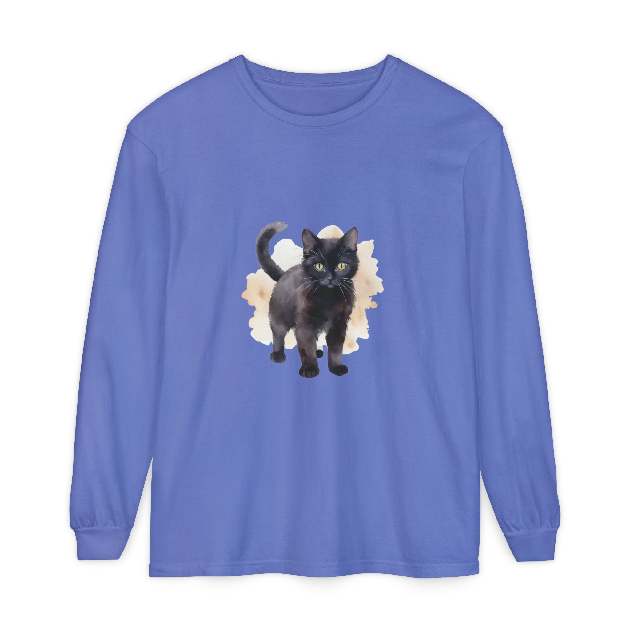 Full Sleeve Tee | Black Cat Watercolor - Unisex