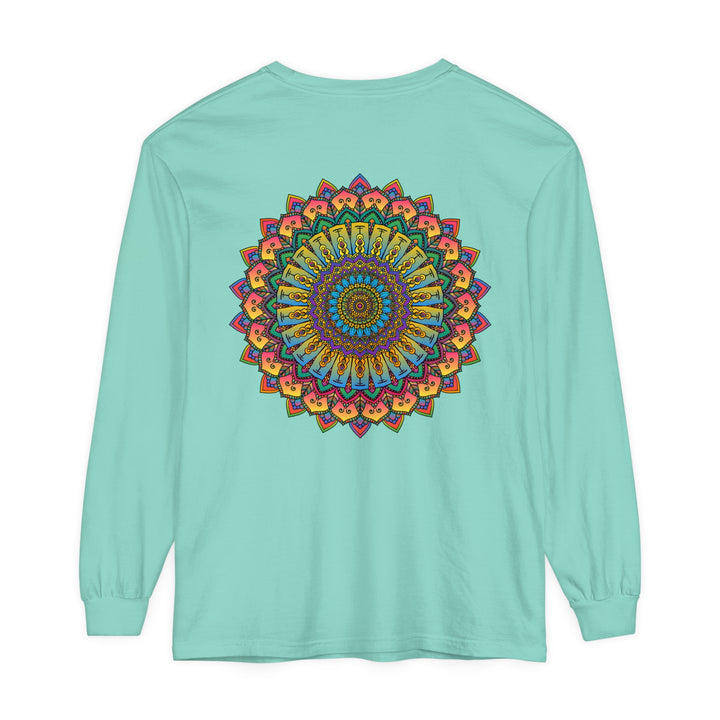 Intricate Mandala Unisex Long Sleeve T-Shirt featuring detailed mandala design in vibrant colors for men and women