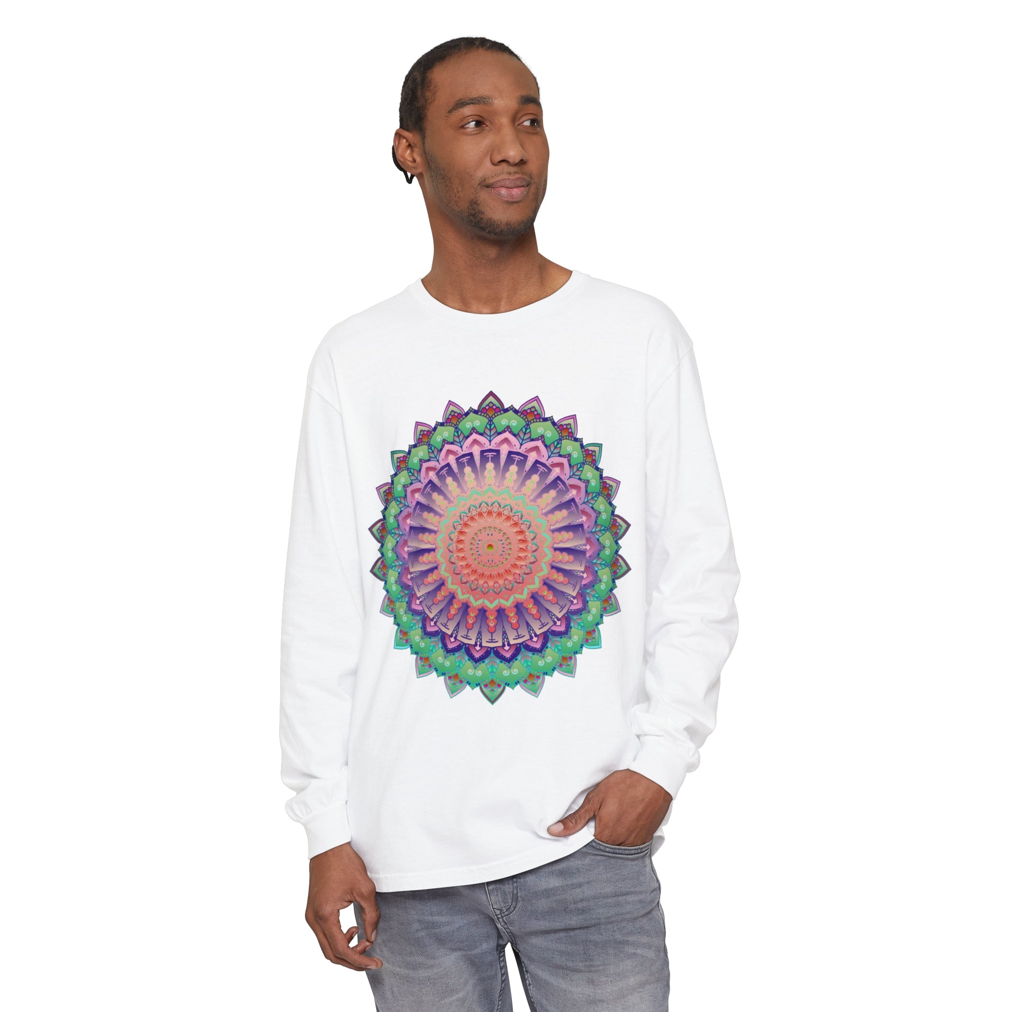 Colorful and intricate mandala design long sleeve t-shirt for men and women