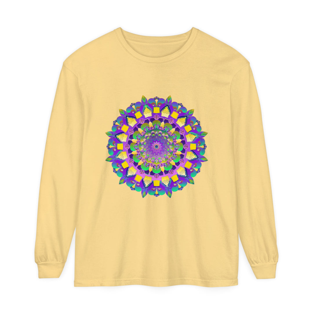 Colorful and intricate mandala design on unisex long sleeve t-shirt