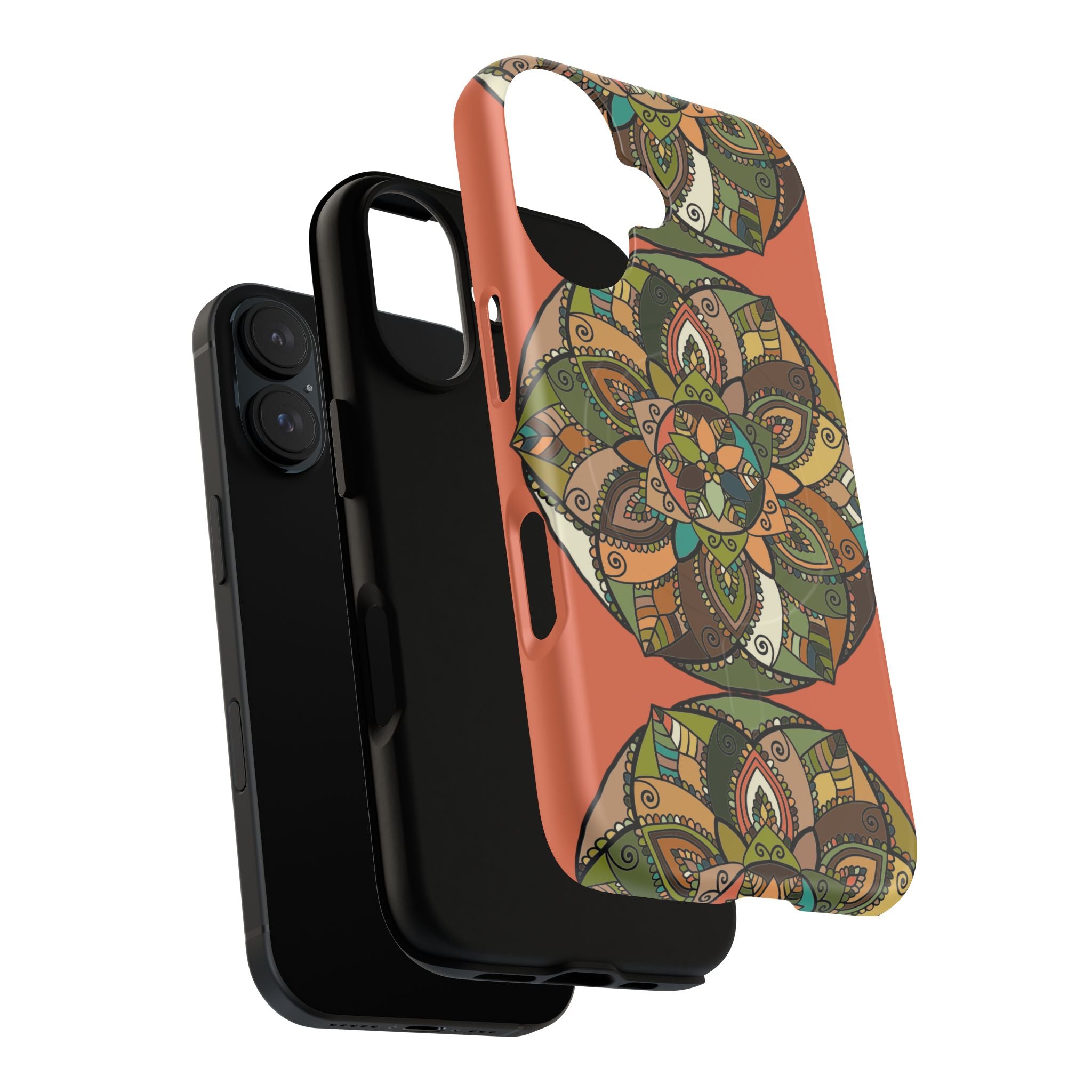 Mandala Floral Tough Magnetic Phone Case — Boho Earth-Tone Protective Cover