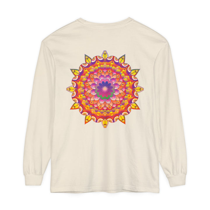 Colorful and intricate mandala design featured on a unisex long sleeve t-shirt