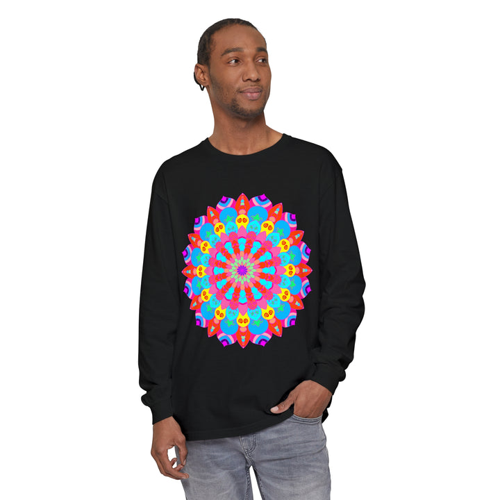 Vibrant and intricate mandala design long sleeve t-shirt in unisex sizing