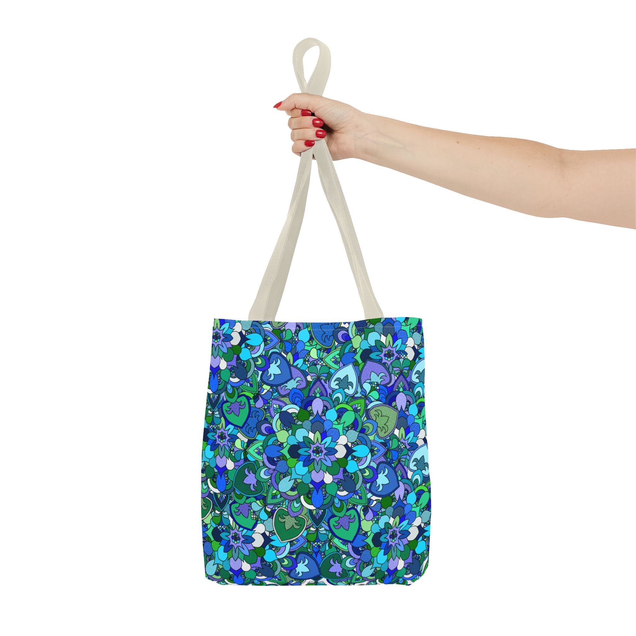 Blue Green Floral Mandala Tote Bag — Vibrant All-Over-Print Shopper