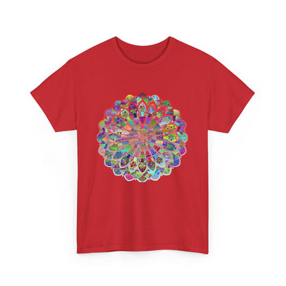 Mandala art design in vibrant colors on a unisex heavy cotton tee, perfect for yoga and mindfulness practice