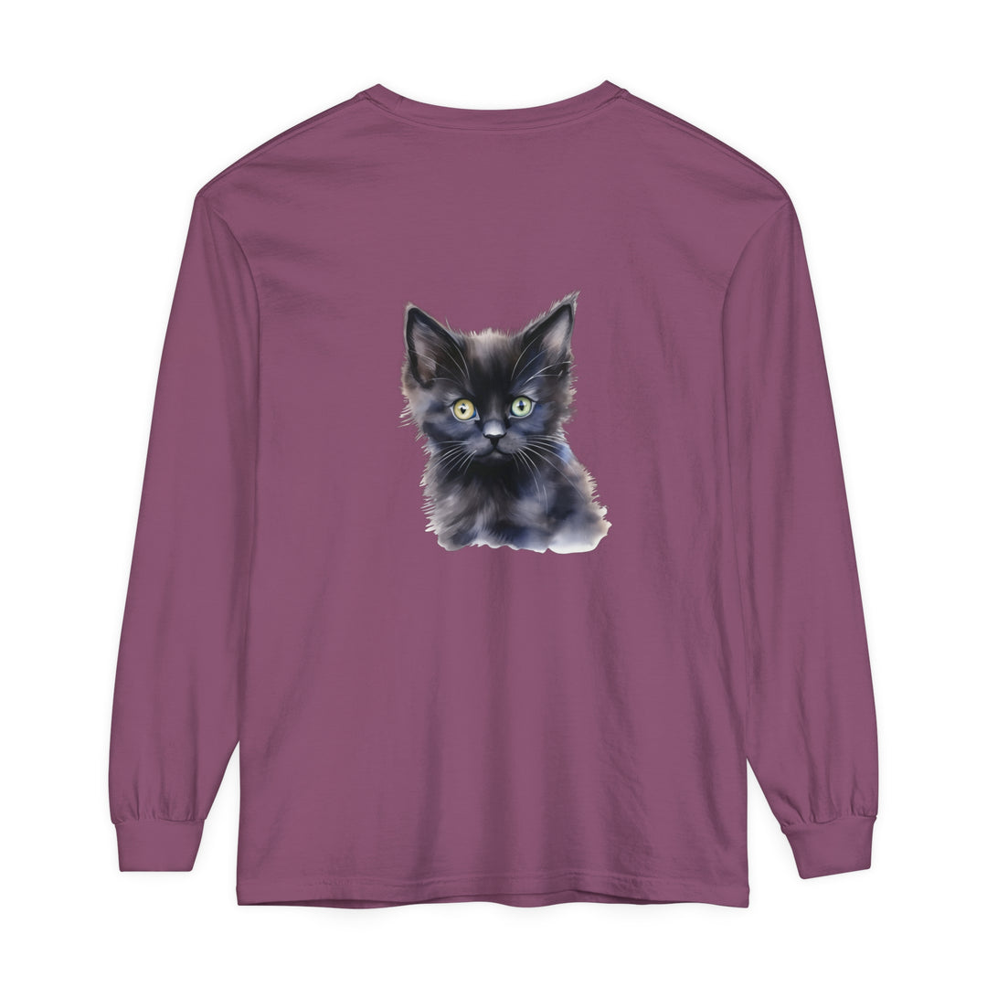 A long sleeve unisex t-shirt featuring a mystical kitten design