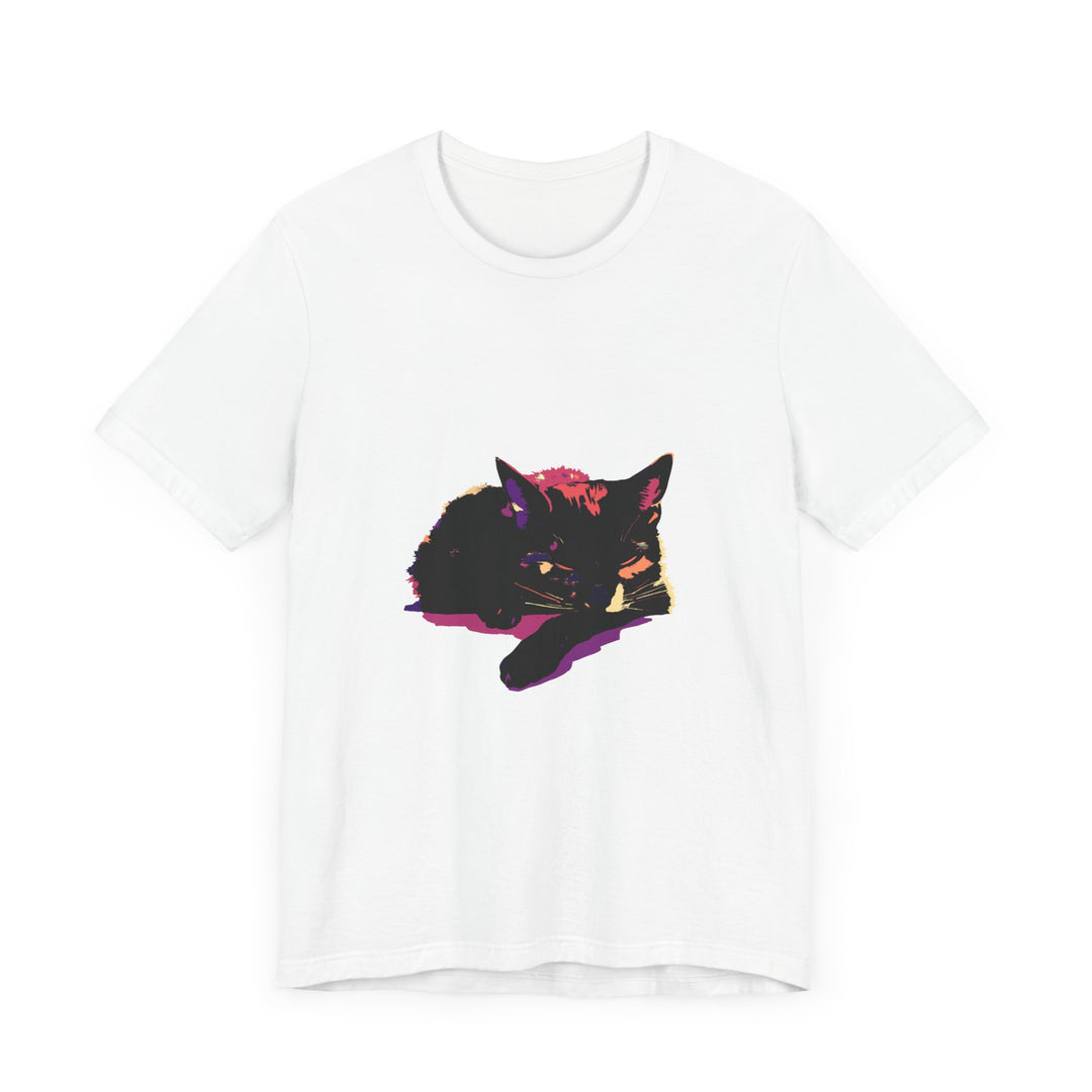 Black Cat Mystery - Colorful Sleep T-Shirt featuring a vibrant, eye-catching design perfect for a comfortable and stylish night's rest