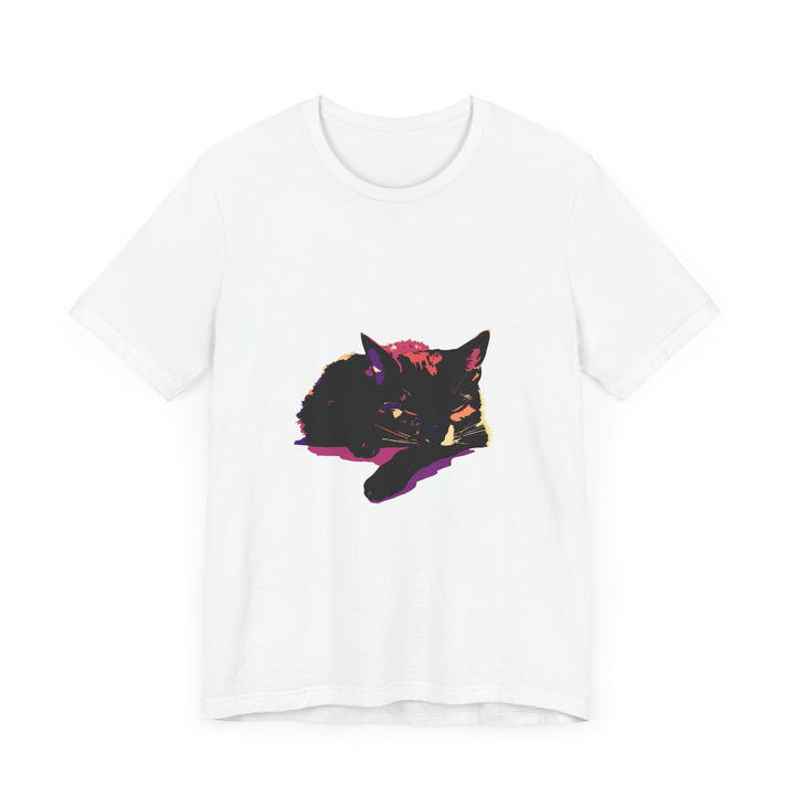 Black Cat Mystery - Colorful Sleep T-Shirt featuring a vibrant, eye-catching design perfect for a comfortable and stylish night's rest