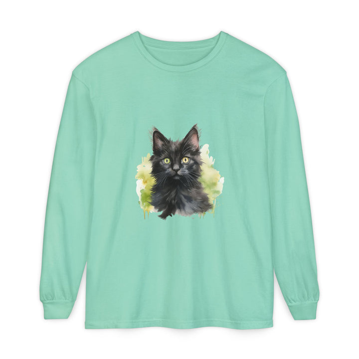 Black Kitten Watercolor Long Sleeve Tee