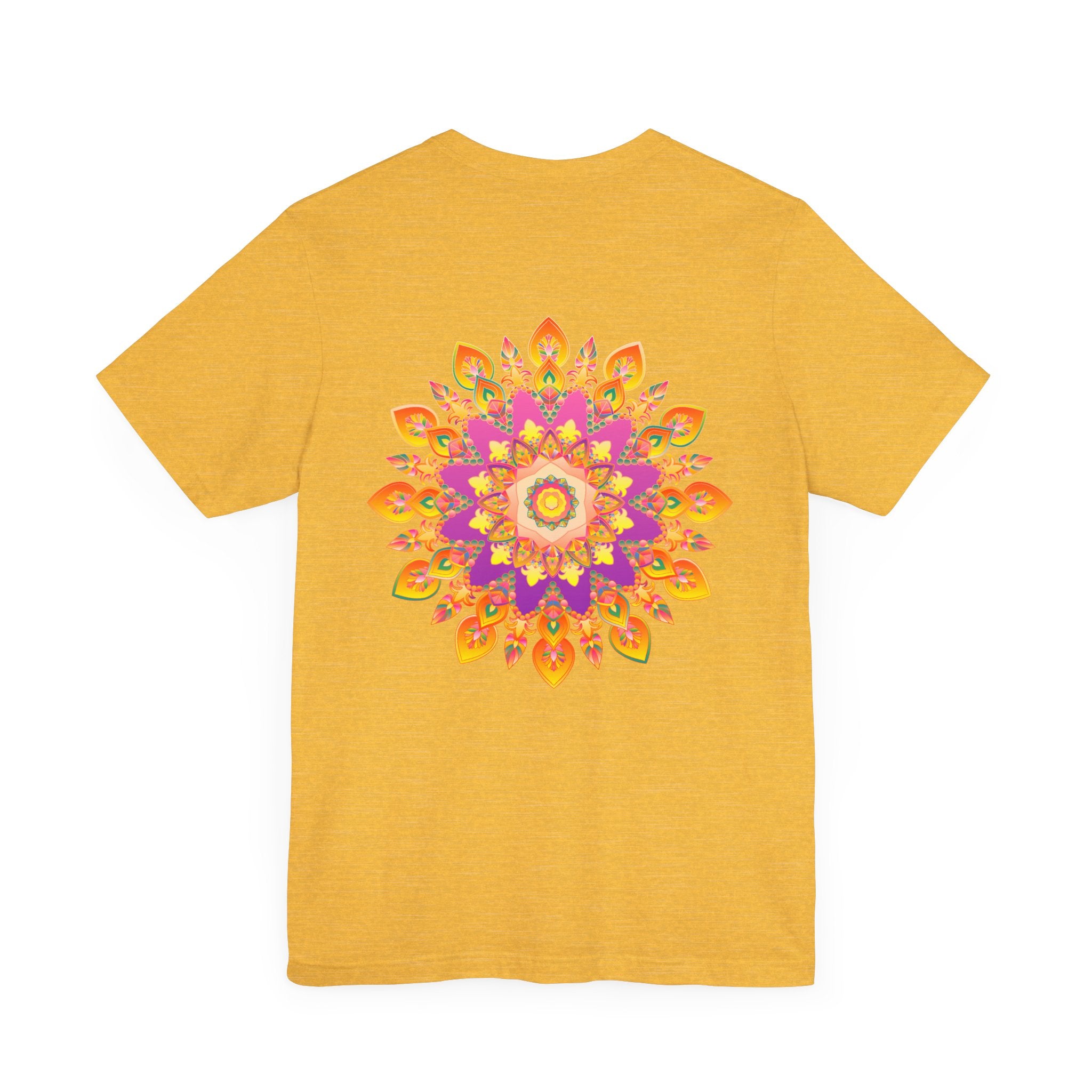 A colorful mandala design t-shirt promoting peace and harmony