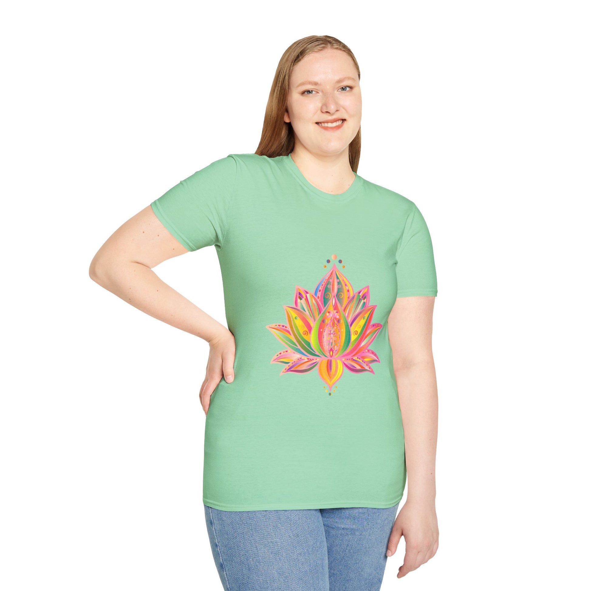 Lotus Mandala Unisex T-Shirt featuring a hand-drawn unique design by Blululi