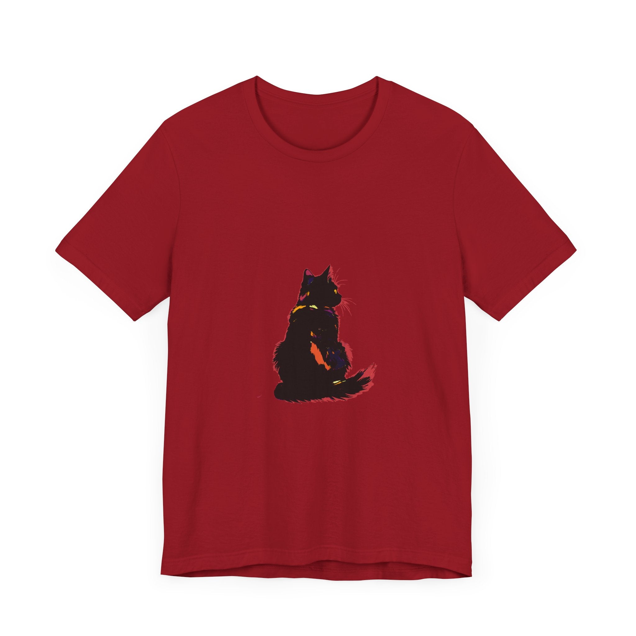 Black Cat Mystery T-Shirt - Shadowy Elegance: a black t-shirt featuring a mysterious and elegant black cat design, perfect for adding a touch of intrigue to any outfit