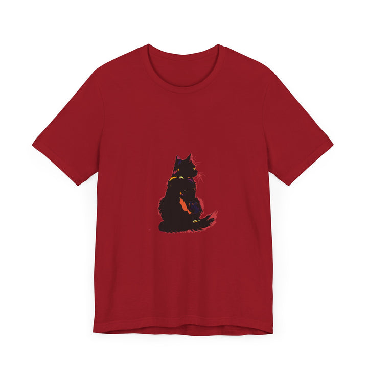 Black Cat Mystery T-Shirt - Shadowy Elegance: a black t-shirt featuring a mysterious and elegant black cat design, perfect for adding a touch of intrigue to any outfit