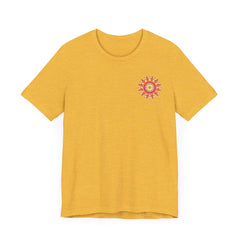 A beautiful and colorful mandala tee with spiritual motifs for peace and harmony