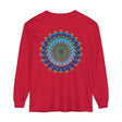 Colorful and intricate mandala design on vibrant unisex long sleeve t-shirt