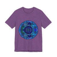Dark Blue and Green Mandala T-Shirt featuring intricate spiritual art design