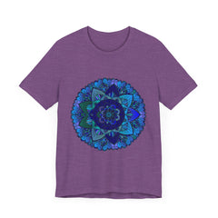 Dark Blue and Green Mandala T-Shirt featuring intricate spiritual art design
