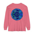 Dark blue and green mandala long sleeve t-shirt with intricate floral design