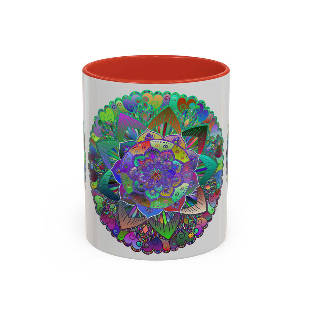 A colorful and intricate mandala art mug, perfect for enjoying your favorite hot beverages