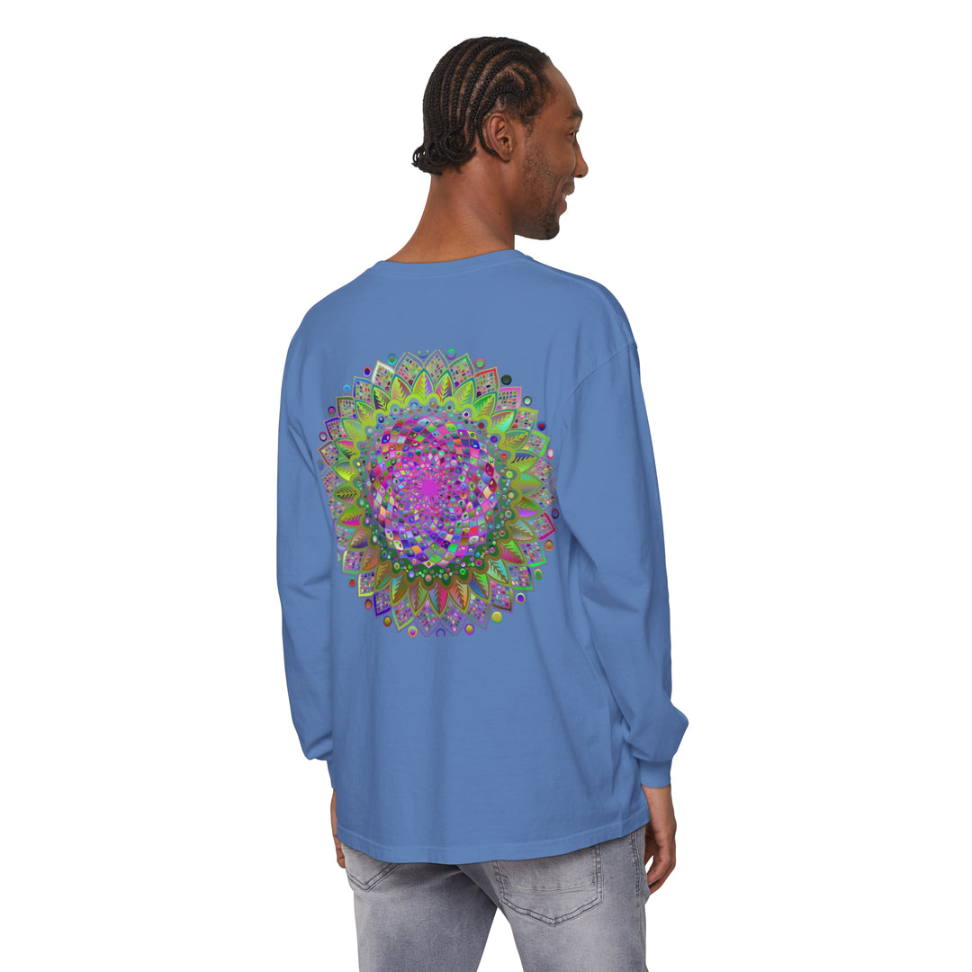 Vibrant Mandala Unisex Long Sleeve T-Shirt featuring colorful, intricate mandala design