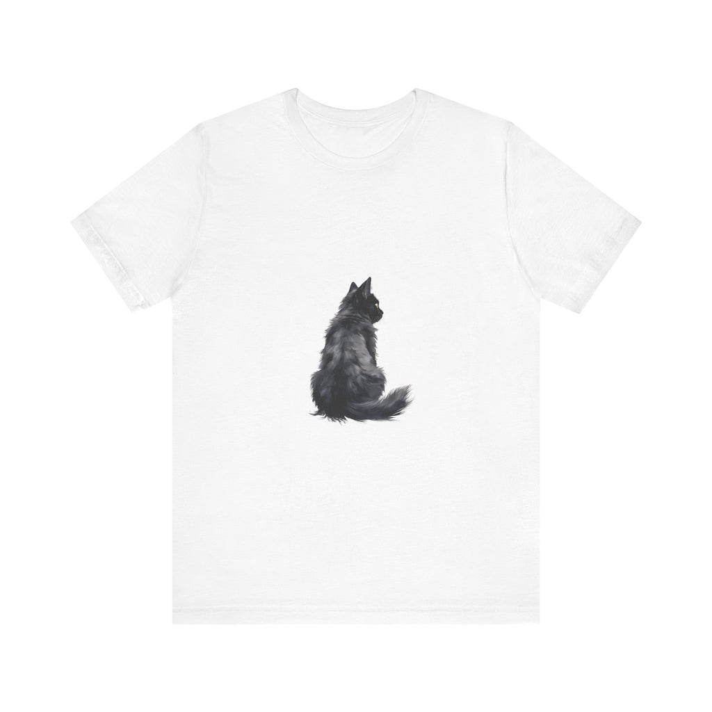 Black cat silhouette tee featuring a cozy and stylish design for cat lovers