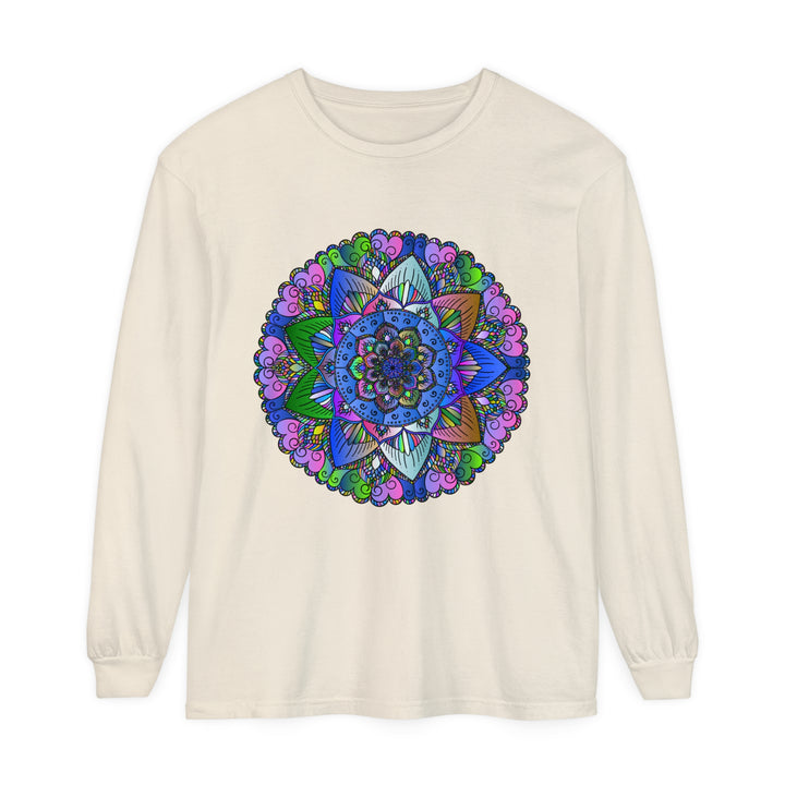 Colorful and intricate mandala design on a unisex long sleeve t-shirt