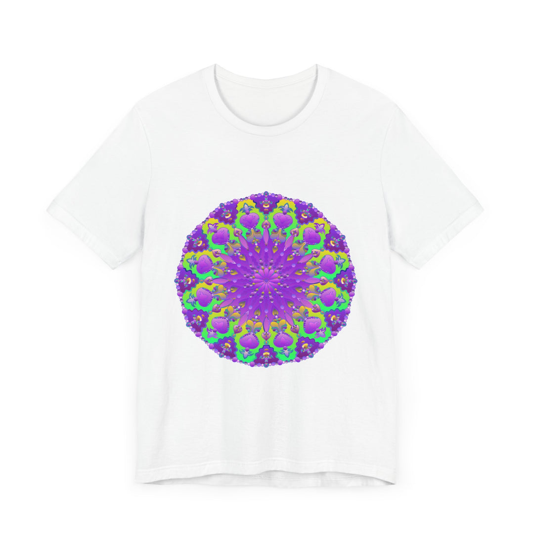 Beautiful purple and green mandala tee with intricate and detailed design