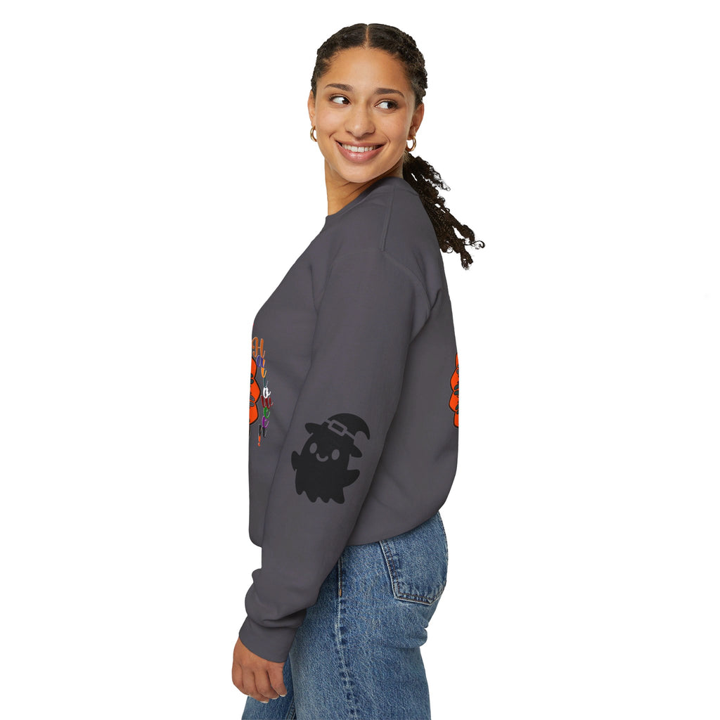 Handmade unisex crewneck sweatshirt showcasing a mesmerizing mandala ghost print