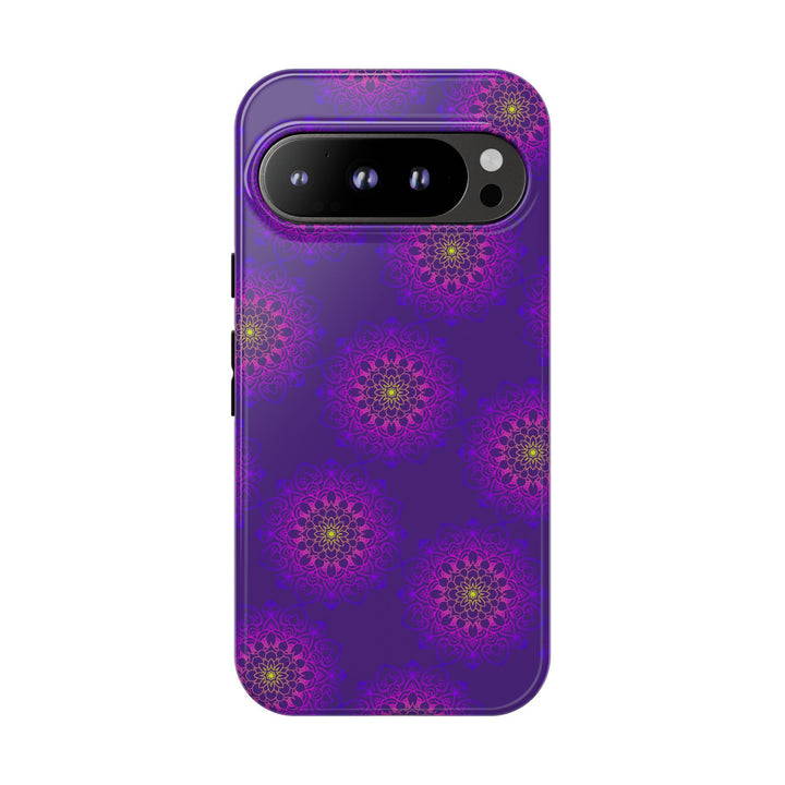 Intricate Purple Floral iPhone Case with Bold Mandala Design