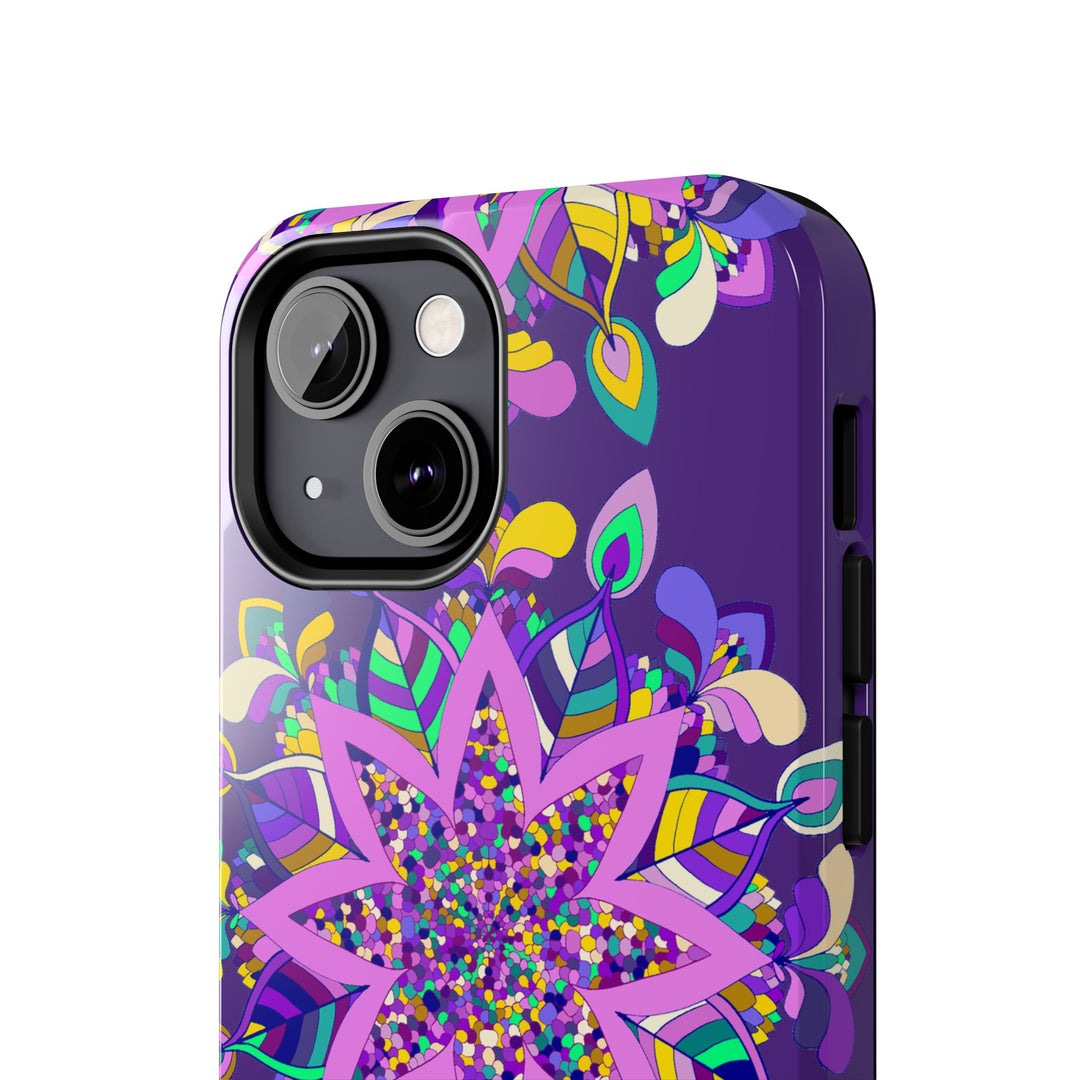 Hand drawn purple Mandala Art phone case designed for iPhone X/XS