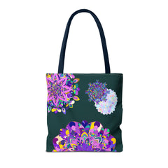 Colorful, handmade Mandala Tote Bag with intricate designs and spacious interior