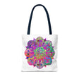 Vibrant and intricate colorful mandala tote bag with all-over print design