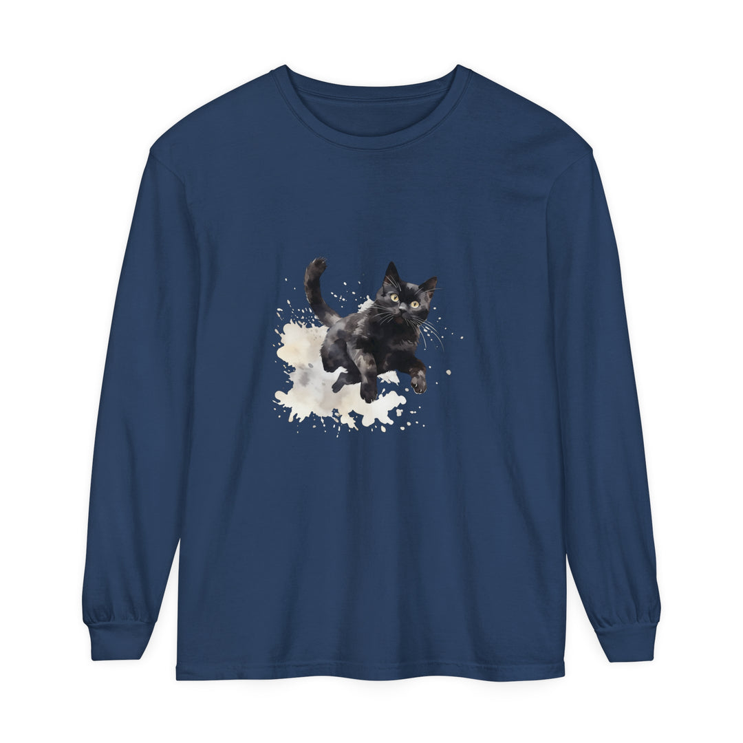 Black Cat Watercolor Splash T-Shirt: a stylish and unique tee featuring a colorful watercolor design of a black cat