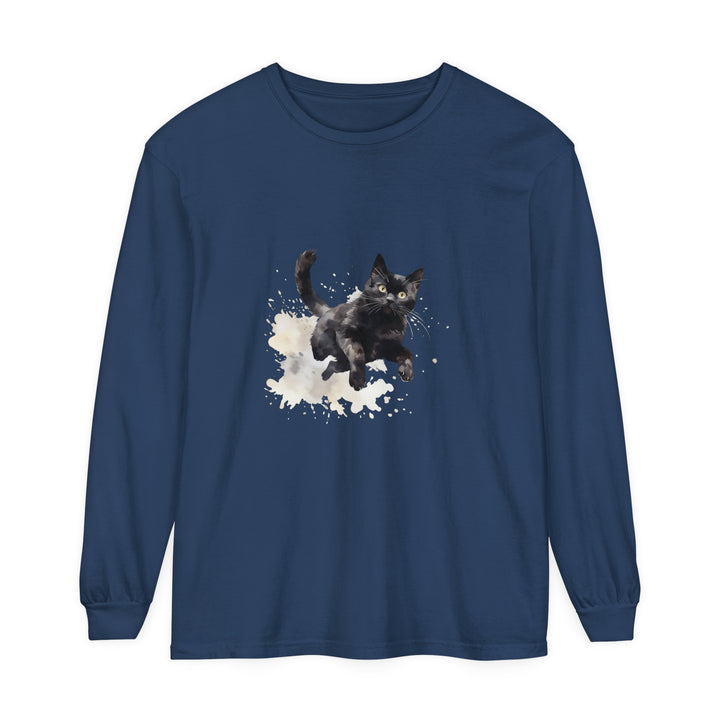 Black Cat Watercolor Splash T-Shirt: a stylish and unique tee featuring a colorful watercolor design of a black cat