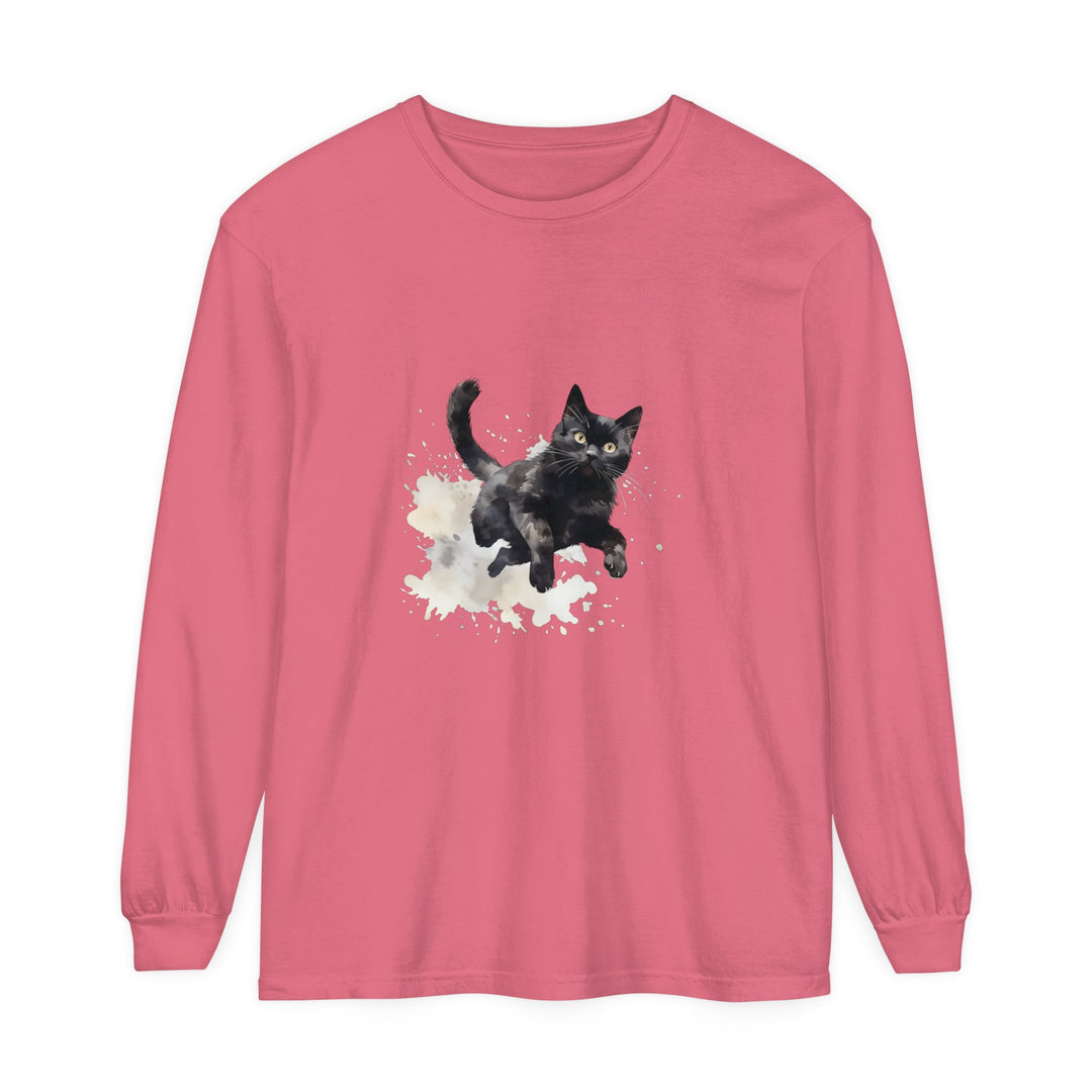 Black Cat Watercolor Splash T-Shirt featuring a vibrant watercolor design