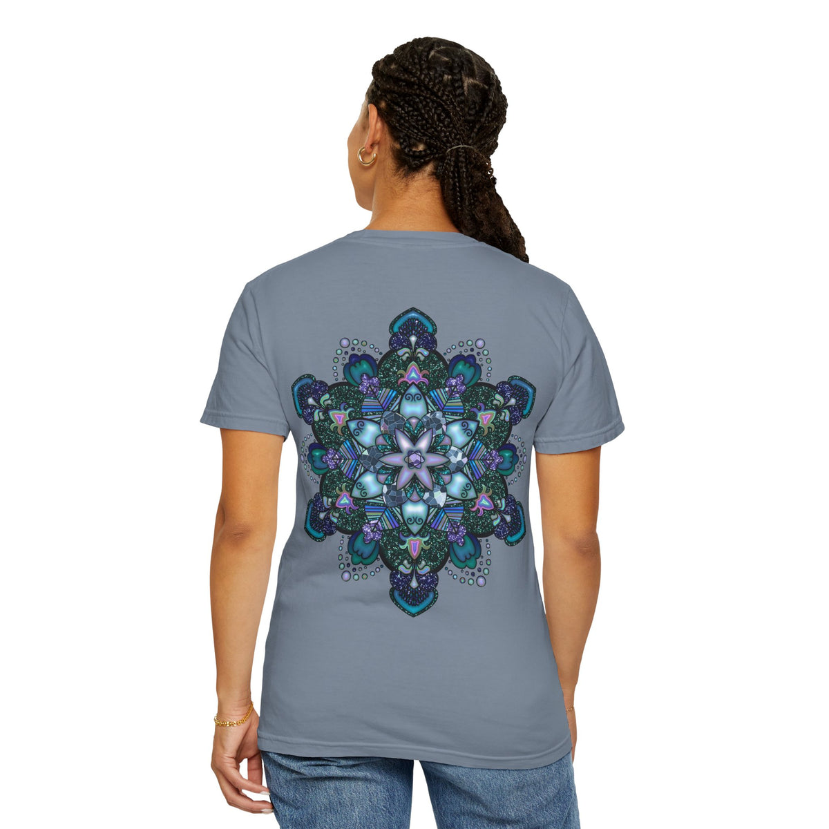 Mandala T-Shirt – Blue Purple Boho Geometric Floral Design