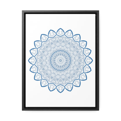 Mandala Handmade Art with Steel Blue Design on Gallery Canvas Wraps