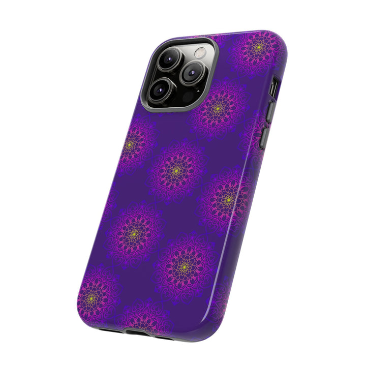 Intricate Purple Floral iPhone Case with Bold Mandala Design